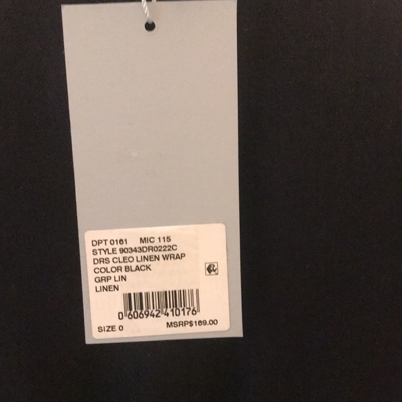 Antonio Melani Black Linen Surplice V-Neck Short Puff Sleeve Wrap Tie Dress - Picture 4 of 10